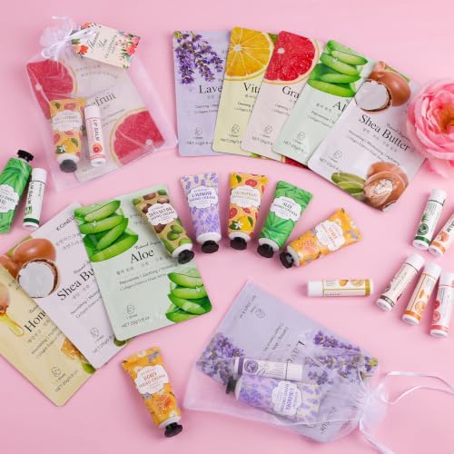 KONEUK 30 Pack Bulk Facial Mask, Bulk Hand Cream and Bulk Lip Balm Sets, Thank You Gifts, Teacher Appreciation Gifts, Wedding Favors and Bridal Shower Favors, Birthday Gifts for Guests