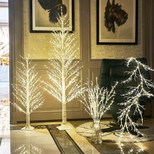Birchlitland LED Alpine Trees 4FT 450L Warm White Fairy Lights, Lighted Trees for Indoor Outdoor Home Thanksgiving Christmas Holiday Decoration