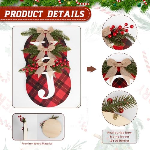Rustic Christmas Door Decorations, Wooden Joy Sign for Front Door Decor