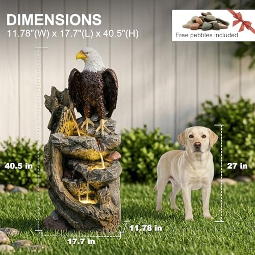 Bald Eagle Outdoor Fountain, 40.5" H Large Cascading Waterfall Feature