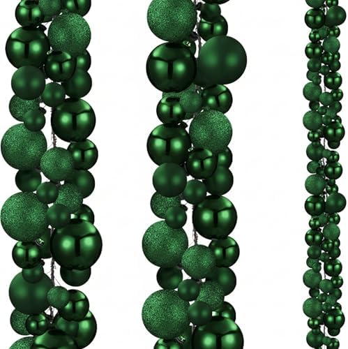 2 Pcs 6 ft Christmas Ball Ornament Garland, Dark Green