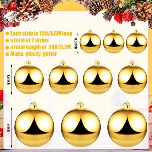 2 Pcs 15 ft Christmas Ball Ornament Garland, Gold
