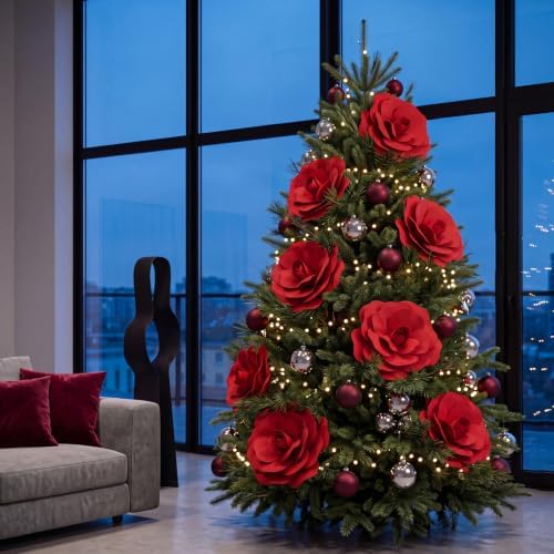 WinnerWhy 6 Pcs Extra Large 16'' Artificial Rose for Christmas Tree Decor