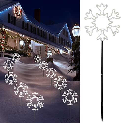 Brightown Snowflakes Christmas Pathway Lights Outdoor, 10 Large Snowflakes Christmas Decorations Outdoor Yard, Pathway Marker Stake Lights for Patio Ground Path Sidewalk Walkway Driveway