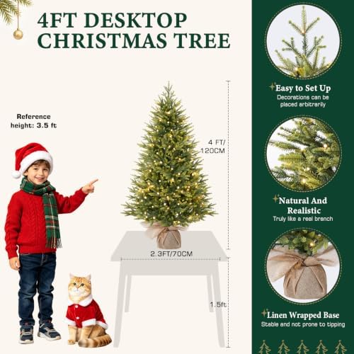 Alupssuc 4ft Prelit Small Artificial Christmas Tree with Warm White Lights