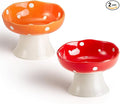 Red and Orange Mushroom Cat Bowl Set, 2PCS Elevated Ceramic Bowls for Cats | Cute Mushroom Set, Elevated, Ceramic, Whisker Friendly, Multi-Cat