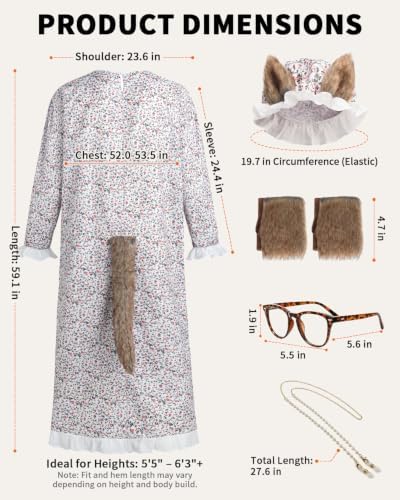 Big Bad Wolf Costume Adult, 5-Piece Granny Wolf Outfit for Men and Women