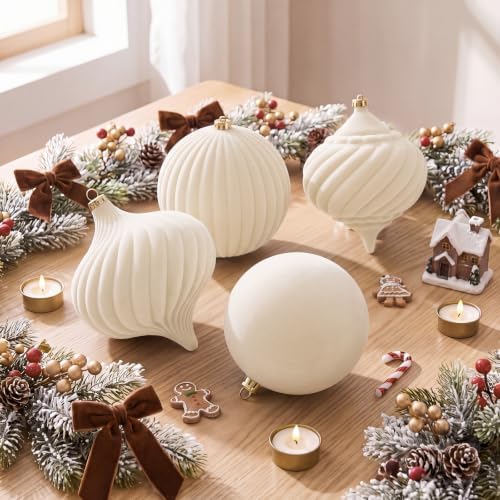 Civaner 4 Pcs Velvet Christmas Ball Ornaments,8 Inch,Beige