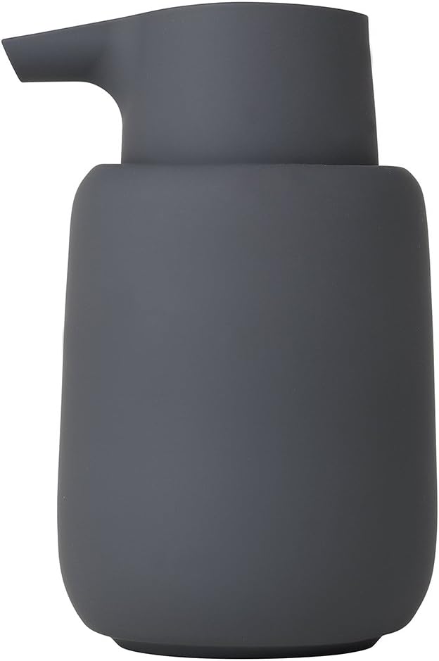 blomus Sono Soap Dispenser 250 ml Ceramic Hand Soap Dispenser in Dark Grey Diameter 8 x 14 H cm Colour Magnet Liquid Soap Dispenser with Pump Head