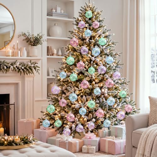 Lunmon 64 Pcs Colorful Iridescent Christmas Ornament Pastel Clear Xmas Ball