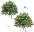 Christmas Tree Urn Filler, Battery Operated with Timer, Pre-lit Warm White & Multi-Color Changing LED Lights, Artificial Xmas Tree for Porch, Pathway, Yard, Outdoor Holiday Decoration (2, Green)