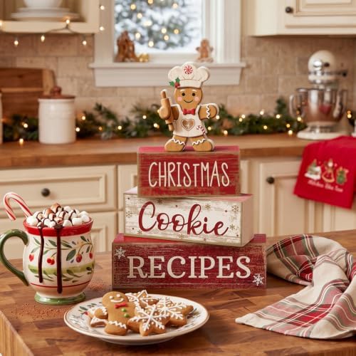 Moucuny 4 Pcs Christmas Table Decorations, Gingerbread Cookie Recipes Sign
