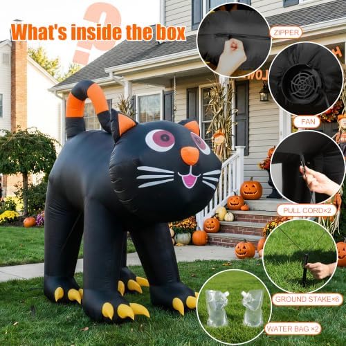 5.91 FT Halloween Inflatables Yard Decor Outdoor Black Cat with LED Lights Built-in for Holiday Party Yard Garden Halloween Lawn Decor
