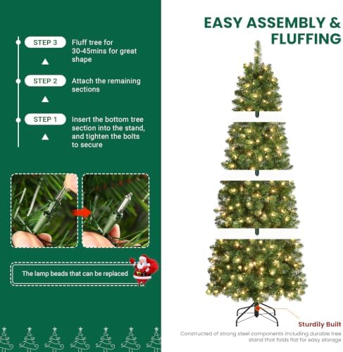 SHareconn Prelit Artificial Pencil Christmas Tree 9FT & Warm White Lights