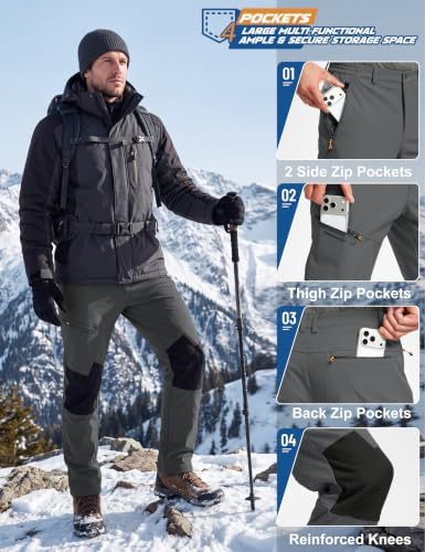 TACVASEN Men's Winter Snow Ski Pants Fleece Lined Waterproof Hiking Work