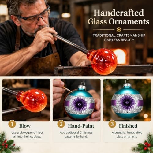 Soulchen 10 Pcs Vintage Glass Christmas Ornaments, Glitter, Retro