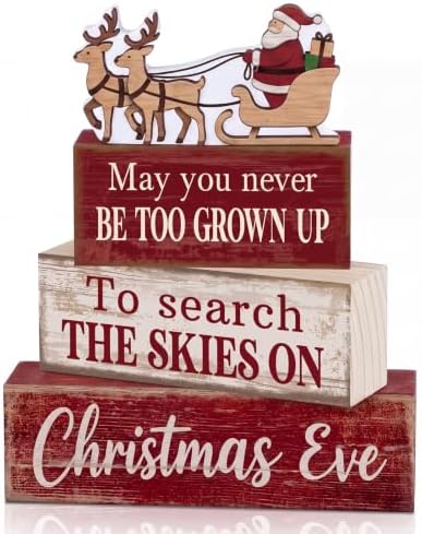Moucuny 4 Pcs Christmas Table Decorations for Home Wooden Santa Sleigh Sign