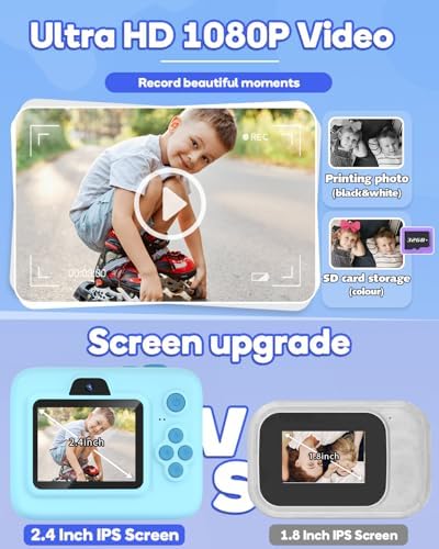 Dylanto Kids Camera Instant Print,1080P Kids Instant Cameras that Print Photos,Christmas Birthday Gifts for Girls Age 3-12,Portable Toy for 3 4 5 6 7 8 9 10 Year Old Girls Boys-Blue