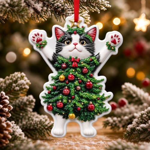 2026 Merry ChristmasWinter Ornament - Christmas Cat Ornament, 3D Animal Decorations for Christmas Trees, Holiday Party Gifts, Gift Ideas & Xmas Gift，Woodland Christmas Ornaments,Home