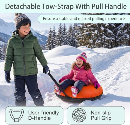 GYMAX Inflatable Snow Tube Sled, 42" Heavy Duty Snow Tubing for Sledding