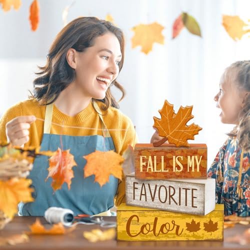 Lineshading 4 Pcs Fall Table Decor Wooden Maple Leaf, Favorite Color Sign