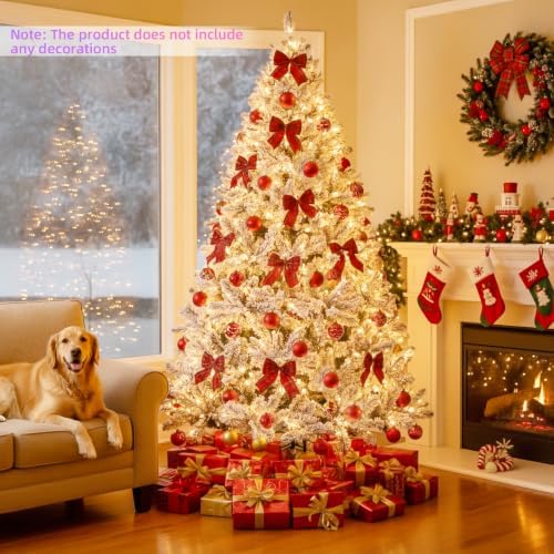 Pre-Lit Snow Flocked Christmas Tree,6.5FT for Home Decor
