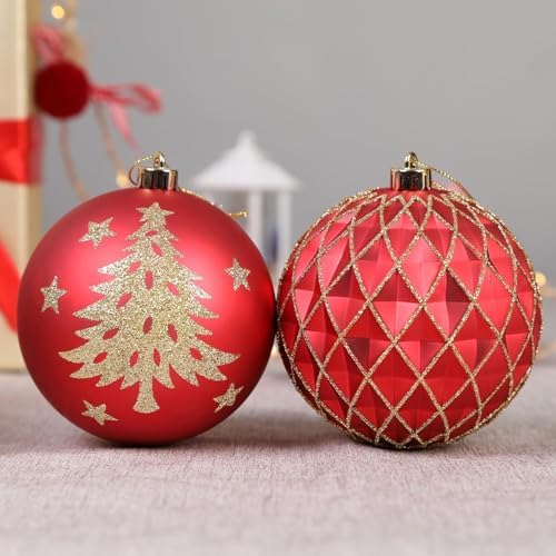 SHareconn 100MM/4 Inch 9PCS Large Christmas Balls Ornaments, Red and Gold