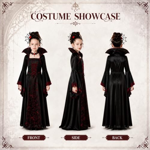 Girls Vampire Princess Dress Costume Halloween Costumes for Kid Age 3-12