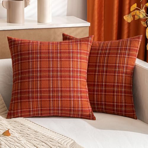MIULEE Fall Plaid Pillow Covers Scottish Tartan 20x20 Burnt Orange