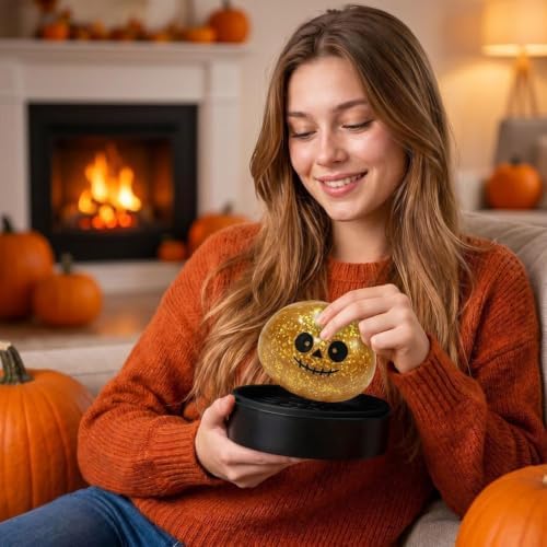 Halloween Spooky Pumpkin Stress Ball Squeeze Toy for Adults, Slow Rise Glitter DumplingSpooky Ghost Decorations, Halloween Cute Pumpkin Squeeze Fidget Toy for Stress Anxiety Relief(Yellow)