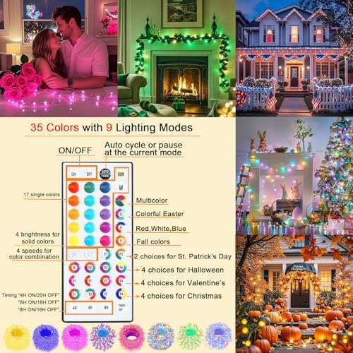 Pooqla 500 LED Color Changing Christmas String Lights with Remote, 164 ft