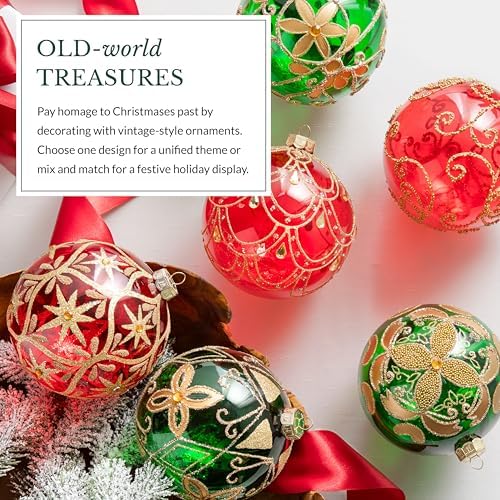 Balsam Hill Christmas Cheer Jumbo Ornament Set - Old-World Holiday Treasures Vintage Ornaments, 35 Pieces for Tree Decorations