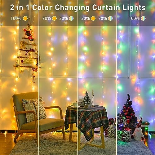 JMEXSUSS 300LED Dual Color Changing Curtain Lights, Plug in, 9.8 x 9.8ft