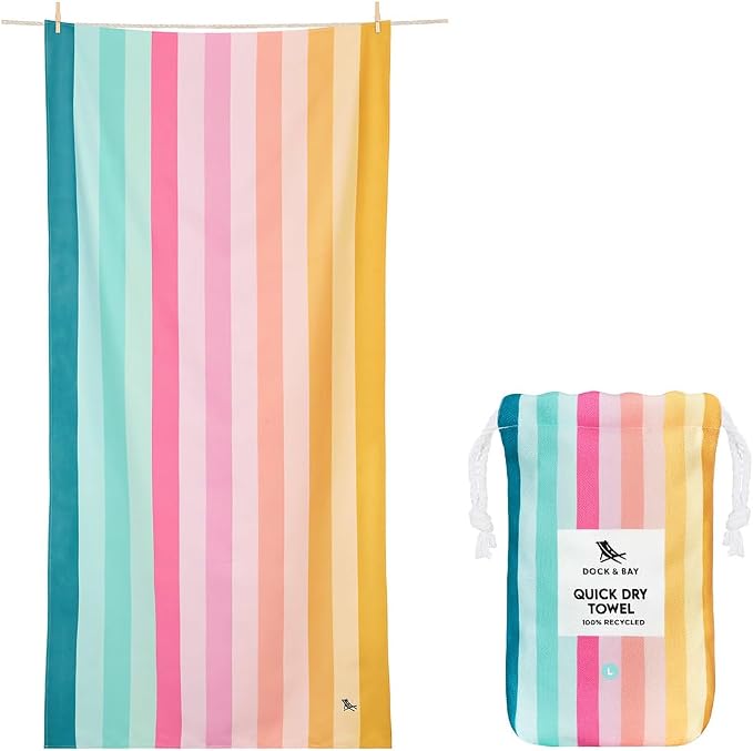 Dock & Bay Beach Towel - Quick Dry, Sand Free - Compact, Lightweight - 100% Recycled - Includes Bag - Rainbow Shores - Set of 4 - Extra Large (200x90cm, 78x35)