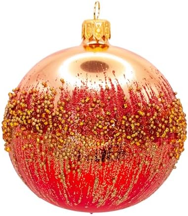 Luxury Handcrafted European Glass Christmas Bell & Ball Ornaments - Set of 6 - Red & Gold Classic - 8 cm - Mouth-Blown & Hand-Painted