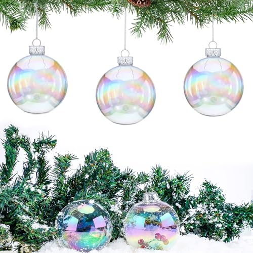 Funtery 12 Pcs Iridescent Ornaments Bulk 4'' Clear Christmas Ornaments Ball