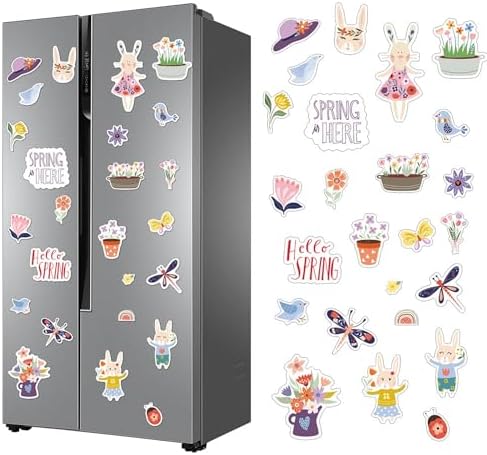 Easter & Spring Decor - 25Pcs Garden Theme Soft Fridge Magnets, Cute Bunny with Flower Pot Magnets for Kids, Spring Classroom Activities, Easter Basket Stuffers & Refrigerator Decor (B)
