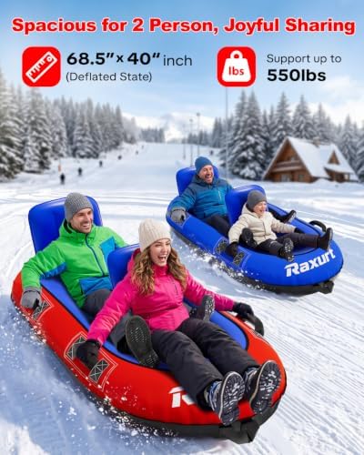 Raxurt 2 Person Heavy Duty Snow Tube, Snow Sled with Dual Backrests