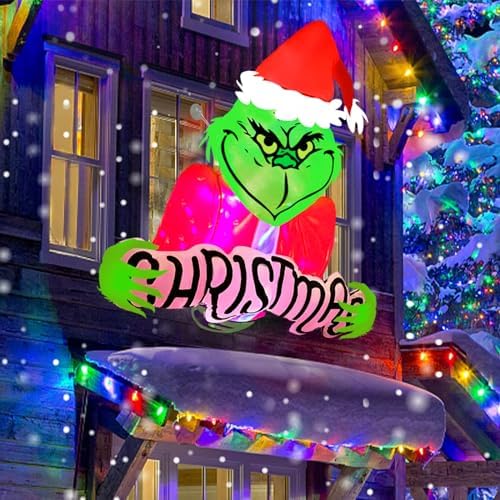 4.5ft Christmas Inflatable Outdoor Decorations Green Monster Broke Out from Window with Built-in LED Rotating Lights Blow Up Inflatable for Christmas Decoration Indoor Yard Lawn Garden Xmas Decor