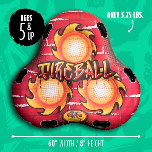 Flexible Flyer 60" Fireball Inflatable Tube Sled - 3-Person Snow Tube and Large Pool Float for Year Round Fun - Heavy Duty Triple Sled with Handles for Kids and Adults