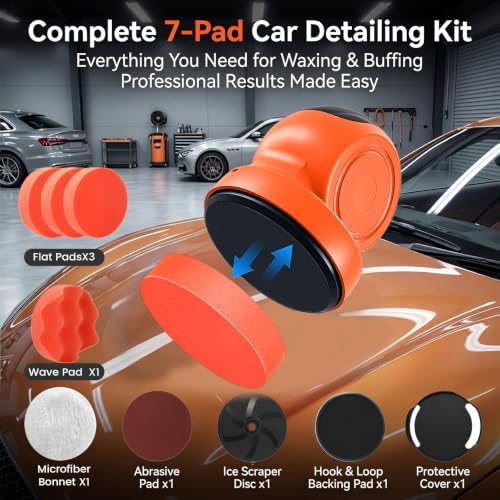 Cordless Car Buffer Polisher, 1800RPM 3-Speed Mini Car Polisher with 4000mAh Battery, USB-C Rechargeable Car Buffer with LCD Display, 6-Pad Car Detailing Kit for Waxing & Buffing