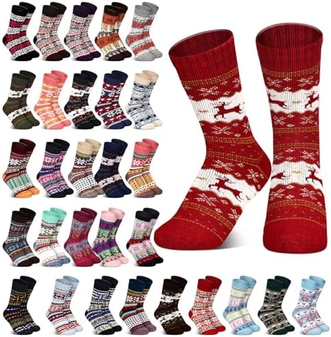 Hoolerry 30 Pairs Christmas Fuzzy Socks Bulk for Adult Gift