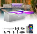 LONGRUN Stainless Steel Waterfall Spillway, APP Control Multi-Color LED Light Outdoor Pool Fountain, Water Spillway Koi Pond Waterfalls Fountains Kit for Garden Patio Swimming Pool Decoration-11.8"