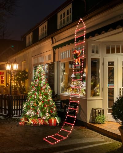 Toodour LED Christmas Lights - 10ft Christmas Decorative Ladder Lights with Santa Claus, Xmas Decorations Light for Indoor Outdoor, Window, Garden, Home, Wall, Xmas Tree Decor - Red