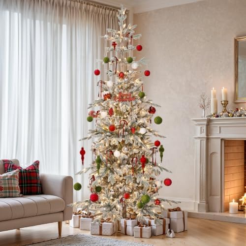 YITAHOME 7.5ft Flocked Prelit Sparse Slim Christmas Tree Aspen Fir w/Remote