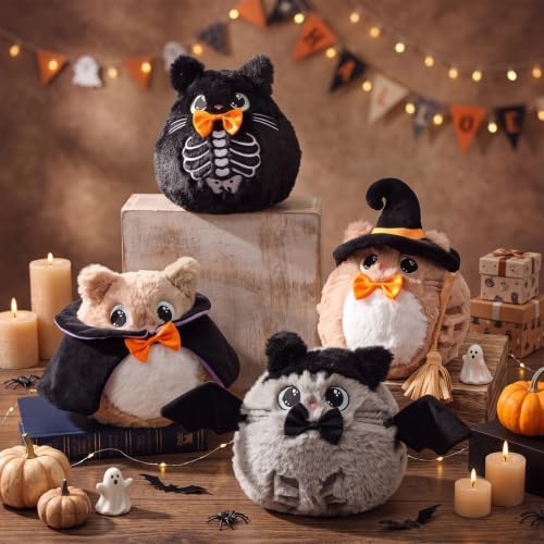 Soulchen 4 Pcs 8 Inch Halloween Stuffed Animal Plush Cat Toys Bulk