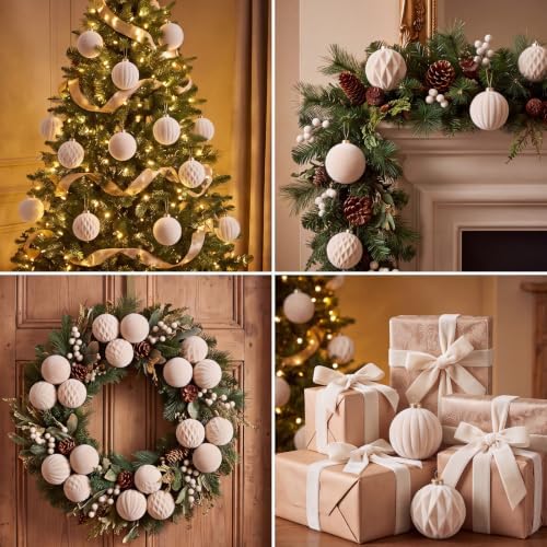 Christmas Ornaments Set Beige Velvet 2.36 in Decorative Balls