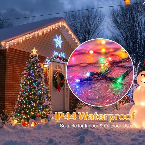 Christmas Tree Lights, 448 LED RGB Color Changing Waterfall Tree Topper Lights, 9.18 ft x 16 Lines, App & Remote Control, Music Sync Timer, 29V Plug-in Lights for Indoor Outdoor Christmas Decor