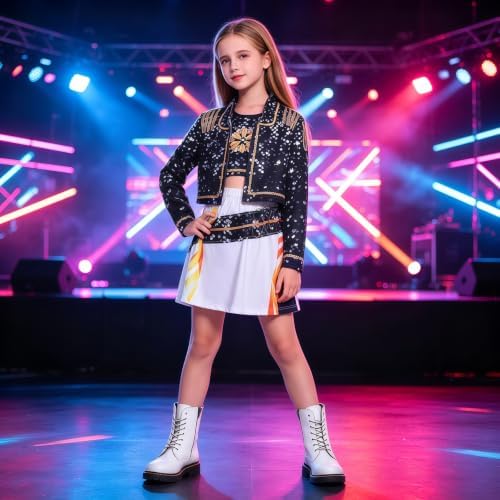Golden Pop Singer Costume Kids Girls Halloween Costumes Outfit Set