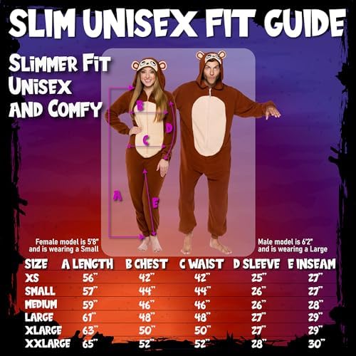 Funziez! Slim Fit Adult Onesie - Animal Costume - Plush Unisex Halloween One Piece Cosplay Suit for Women and Men